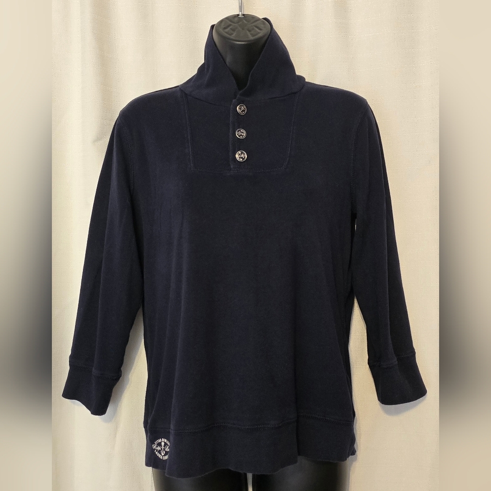Ralph Lauren Navy Cotton Shirt with Anchor Button Detail 3/4 Sleeve Nautical